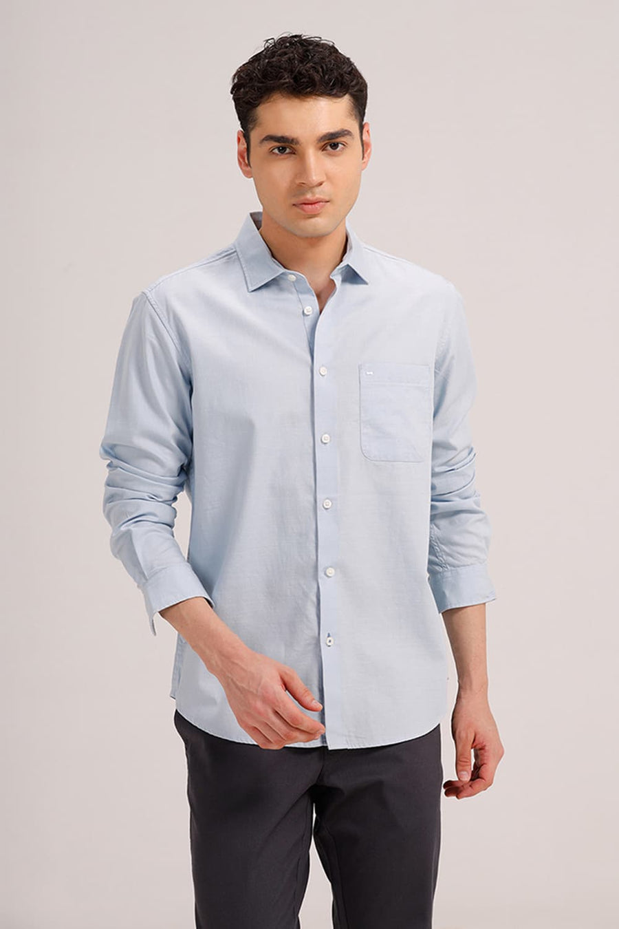 BASICS SLIM FIT BLUE FOG BROKEN TWILL SHIRT