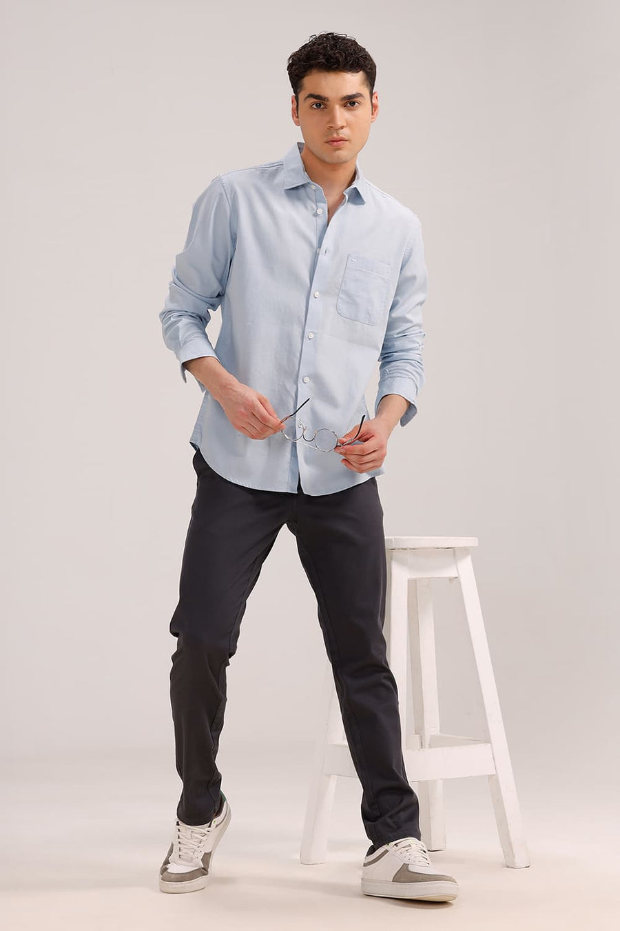 BASICS SLIM FIT BLUE FOG BROKEN TWILL SHIRT