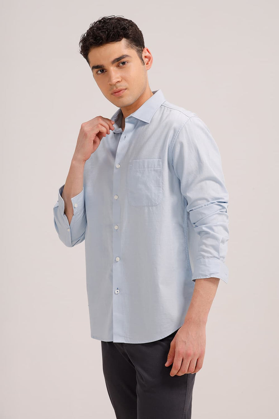 BASICS SLIM FIT BLUE FOG BROKEN TWILL SHIRT