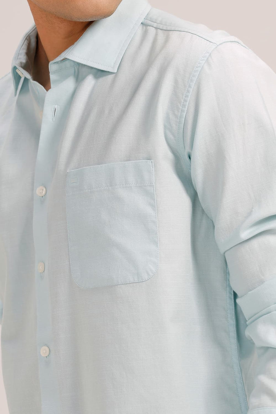 BASICS SLIM FIT TINTED AQUA BROKEN TWILL SHIRT