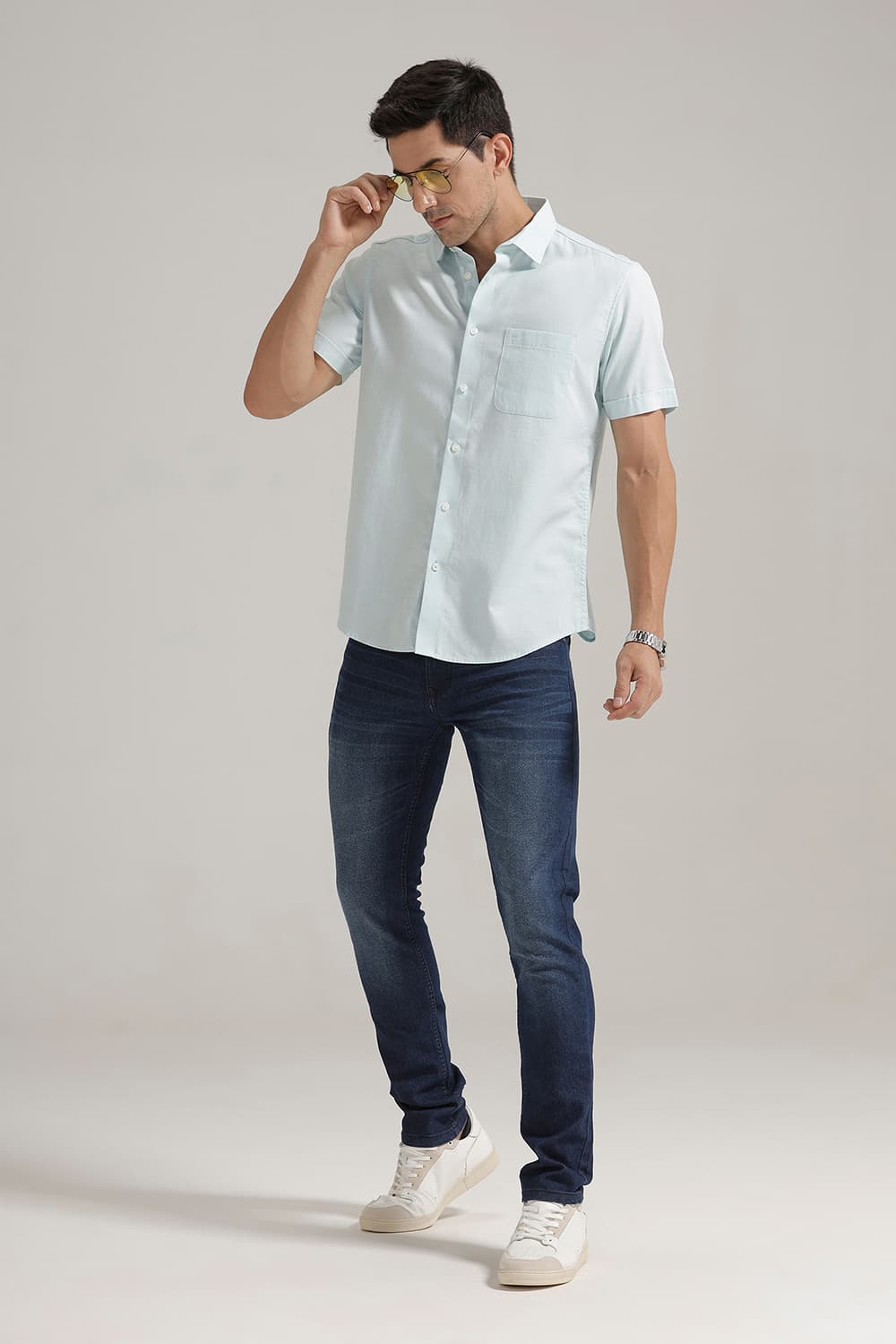 SLIM FIT BROKEN TWILL HALFSLEEVES SHIRT