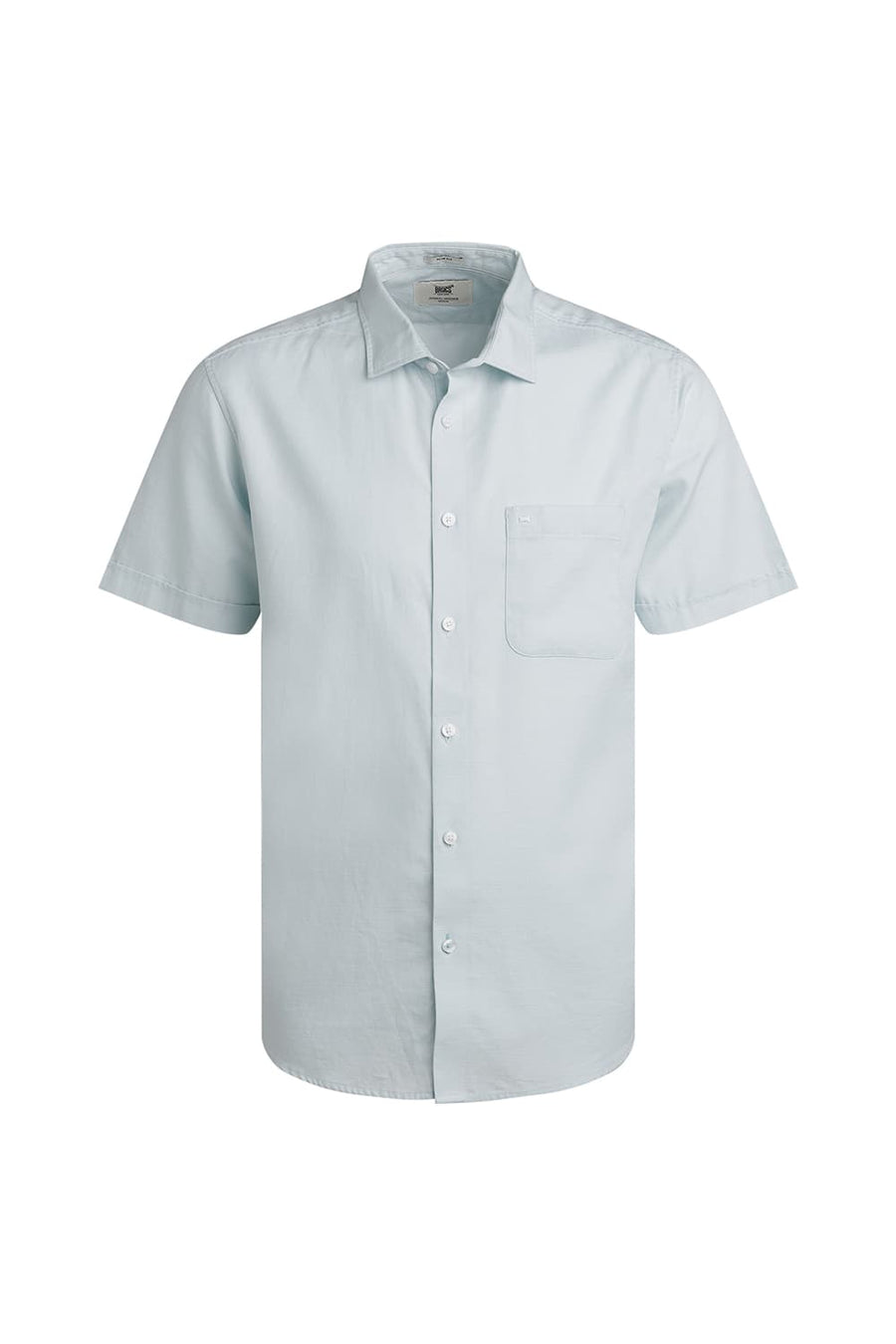 BASICS SLIM FIT TINTED AQUA BROKEN TWILL HALFSLEEVES SHIRT