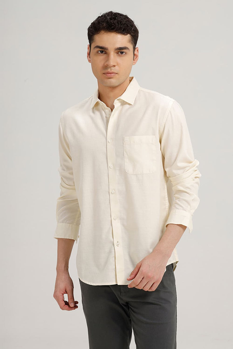 BASICS SLIM FIT WINTER WHITE BROKEN TWILL SHIRT