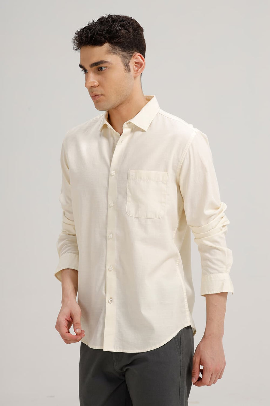 BASICS SLIM FIT WINTER WHITE BROKEN TWILL SHIRT