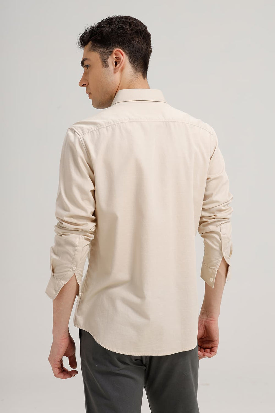 BASICS SLIM FIT BEIGE SAND BROKEN TWILL SHIRT