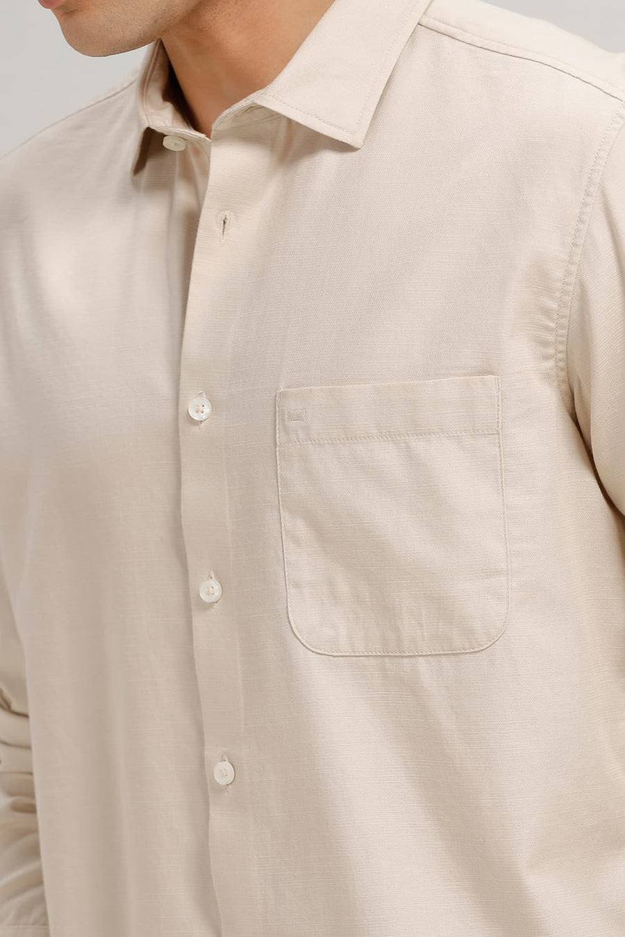 BASICS SLIM FIT BEIGE SAND BROKEN TWILL SHIRT