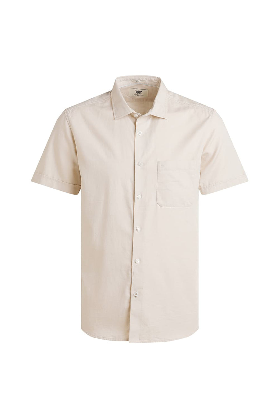 BASICS SLIM FIT BEIGE SAND BROKEN TWILL HALFSLEEVES SHIRT