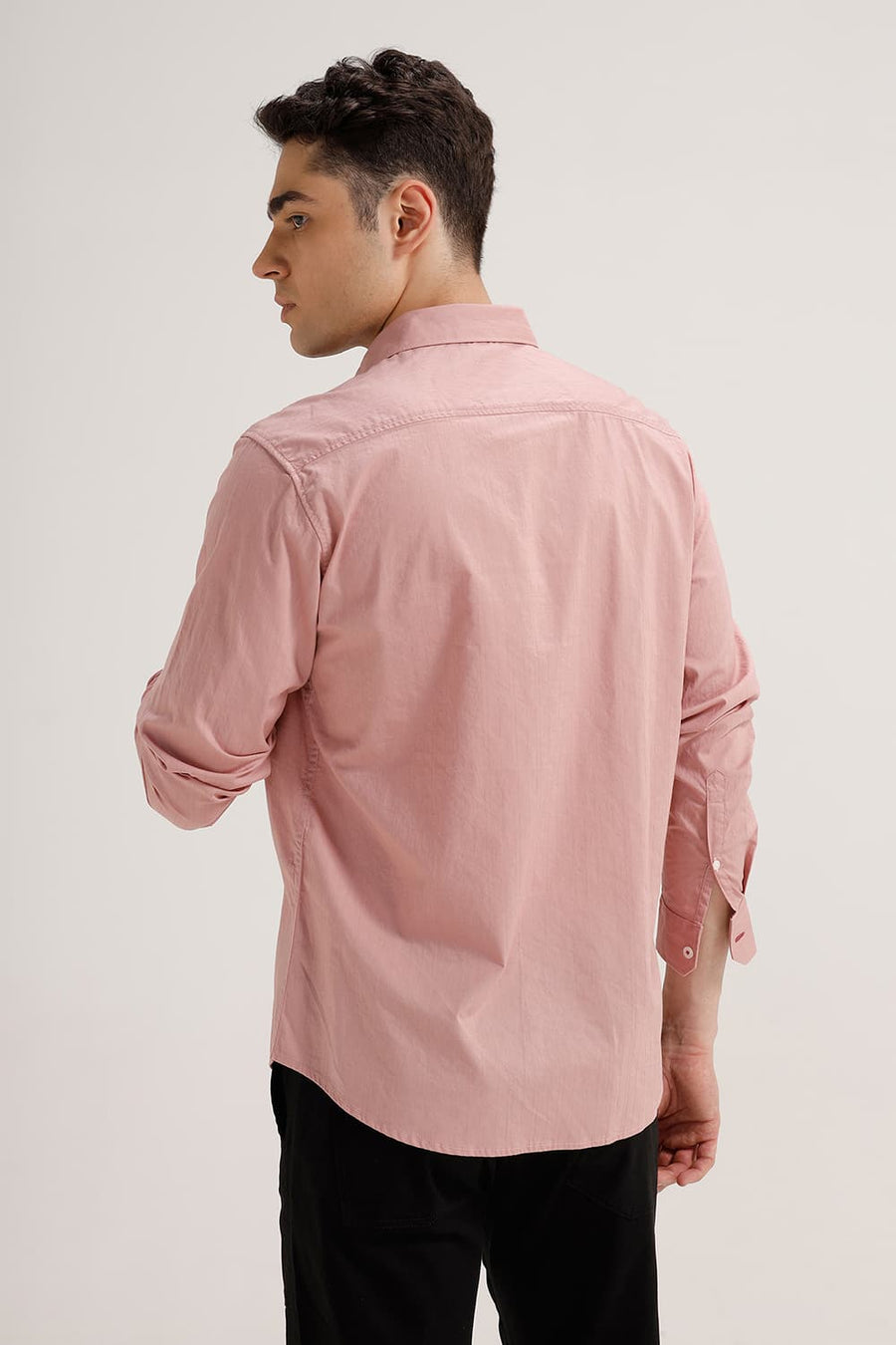 BASICS SLIM FIT DUSTY PINK COTTON DOBBY STRIPE SHIRT