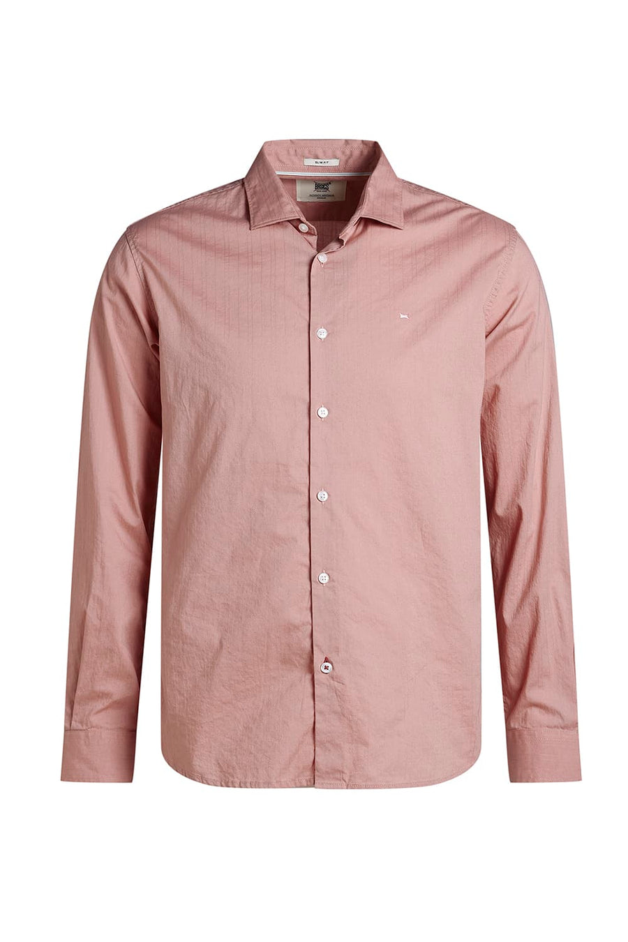 BASICS SLIM FIT DUSTY PINK COTTON DOBBY STRIPE SHIRT
