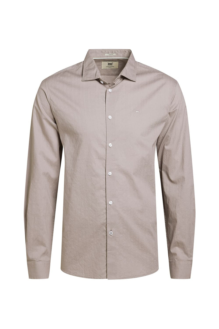 BASICS SLIM FIT CLOUD GREY COTTON DOBBY STRIPE SHIRT