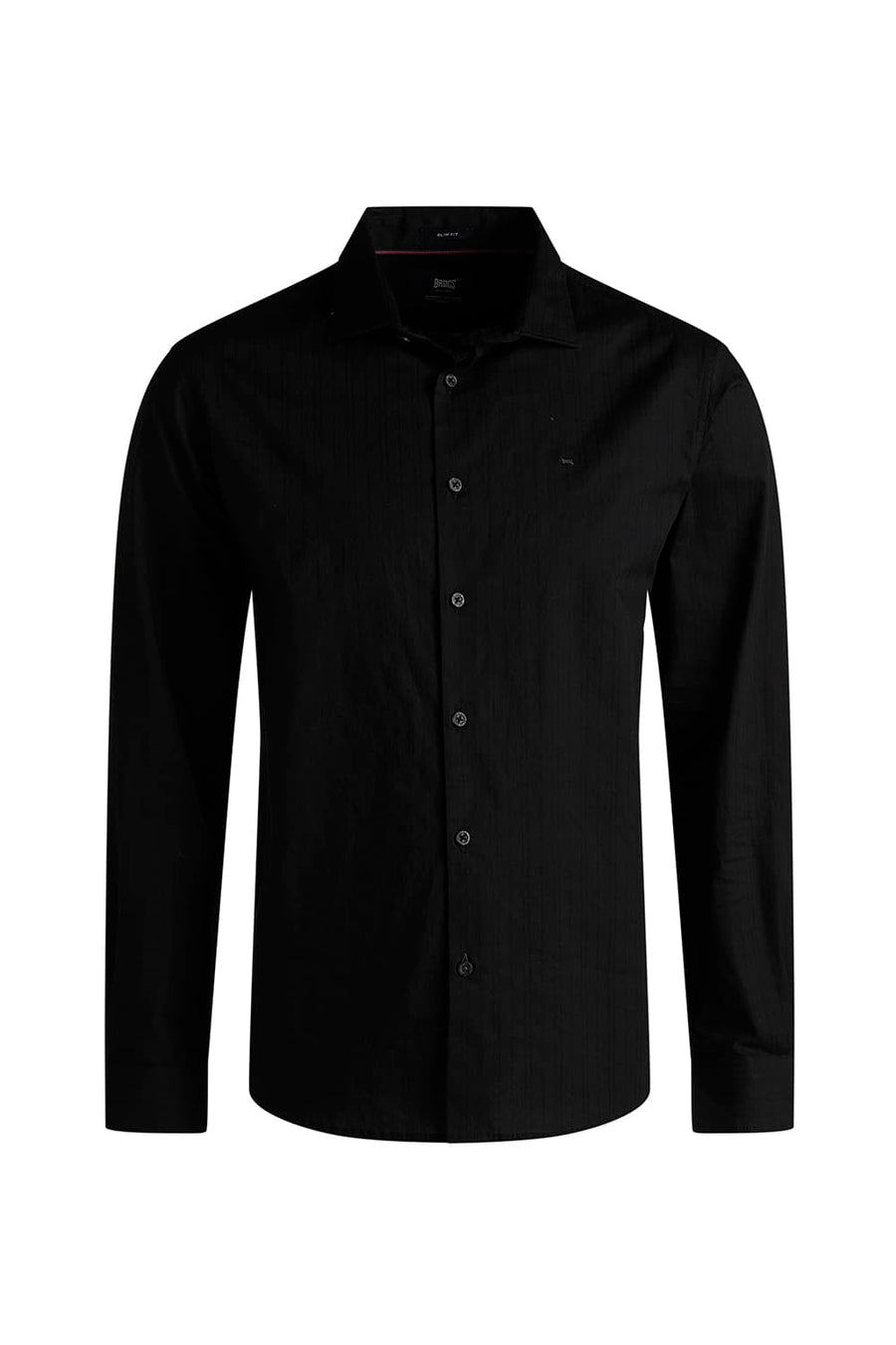 BASICS SLIM FIT BLACK NIGHT COTTON DOBBY STRIPE SHIRT