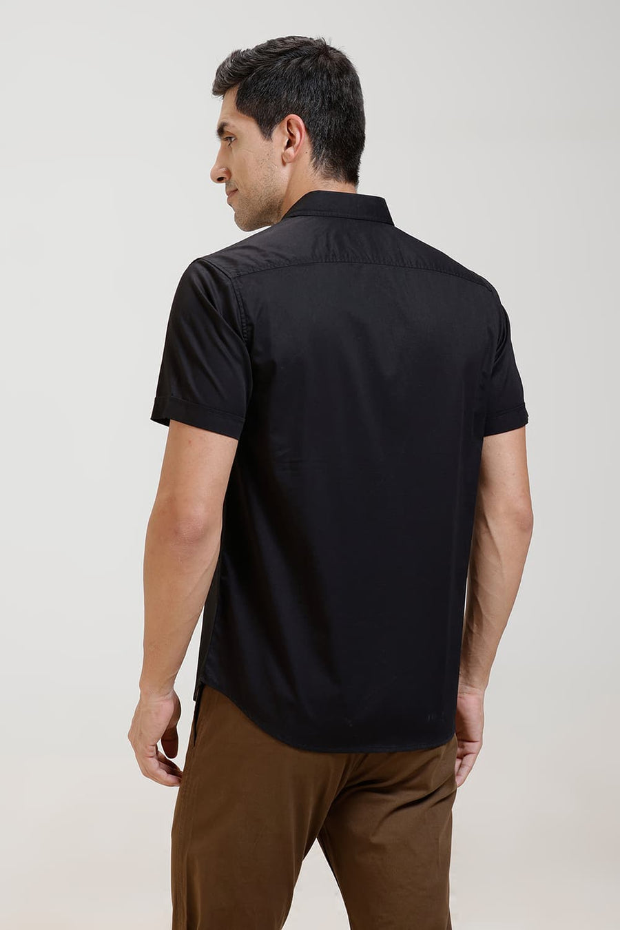 BASICS SLIM FIT BLACK RAVEN COTTON TWILL HALFSLEEVES SHIRT
