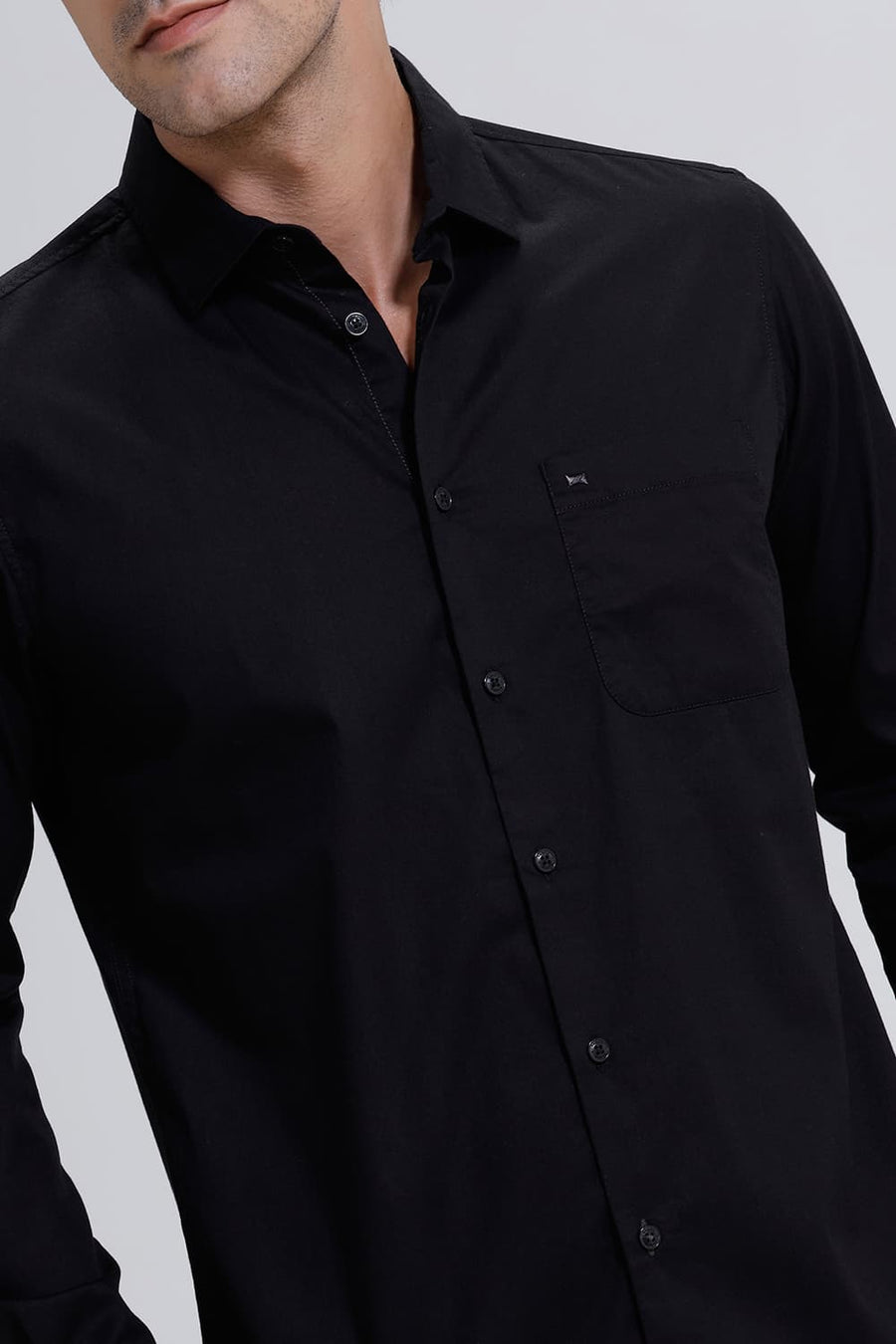 BASICS SLIM FIT BLACK RAVEN COTTON TWILL SHIRT