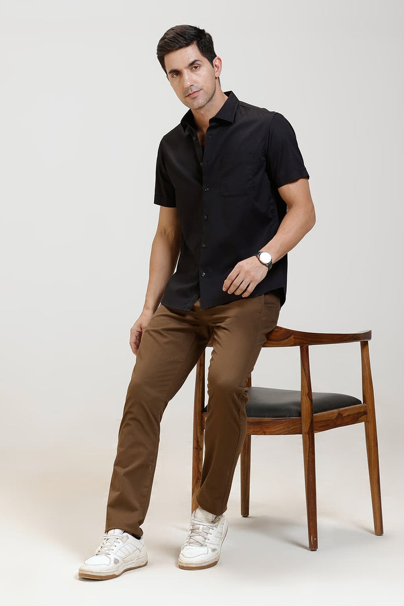 SLIM FIT COTTON TWILL HALFSLEEVES SHIRT