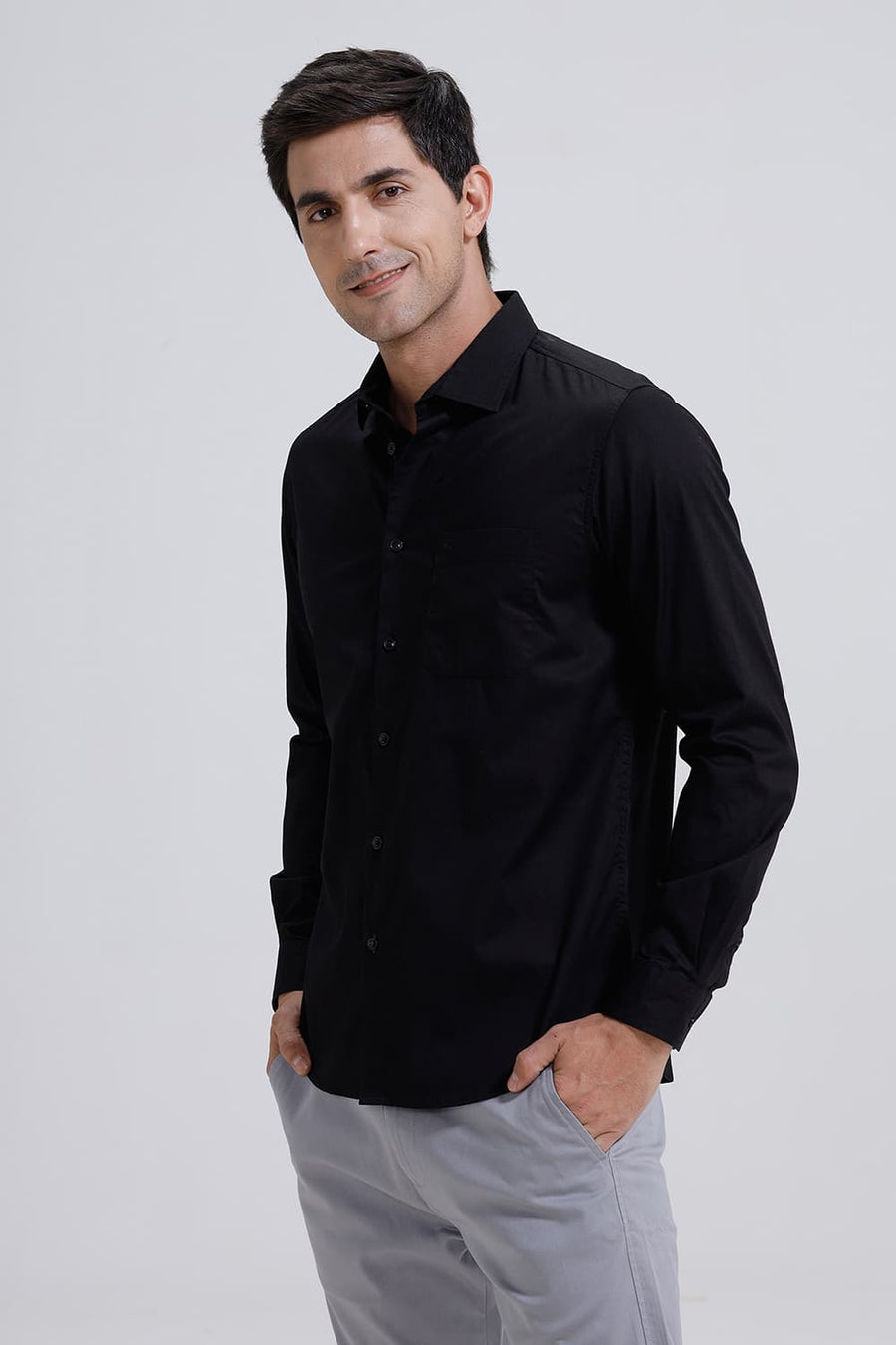 BASICS SLIM FIT BLACK RAVEN COTTON TWILL SHIRT