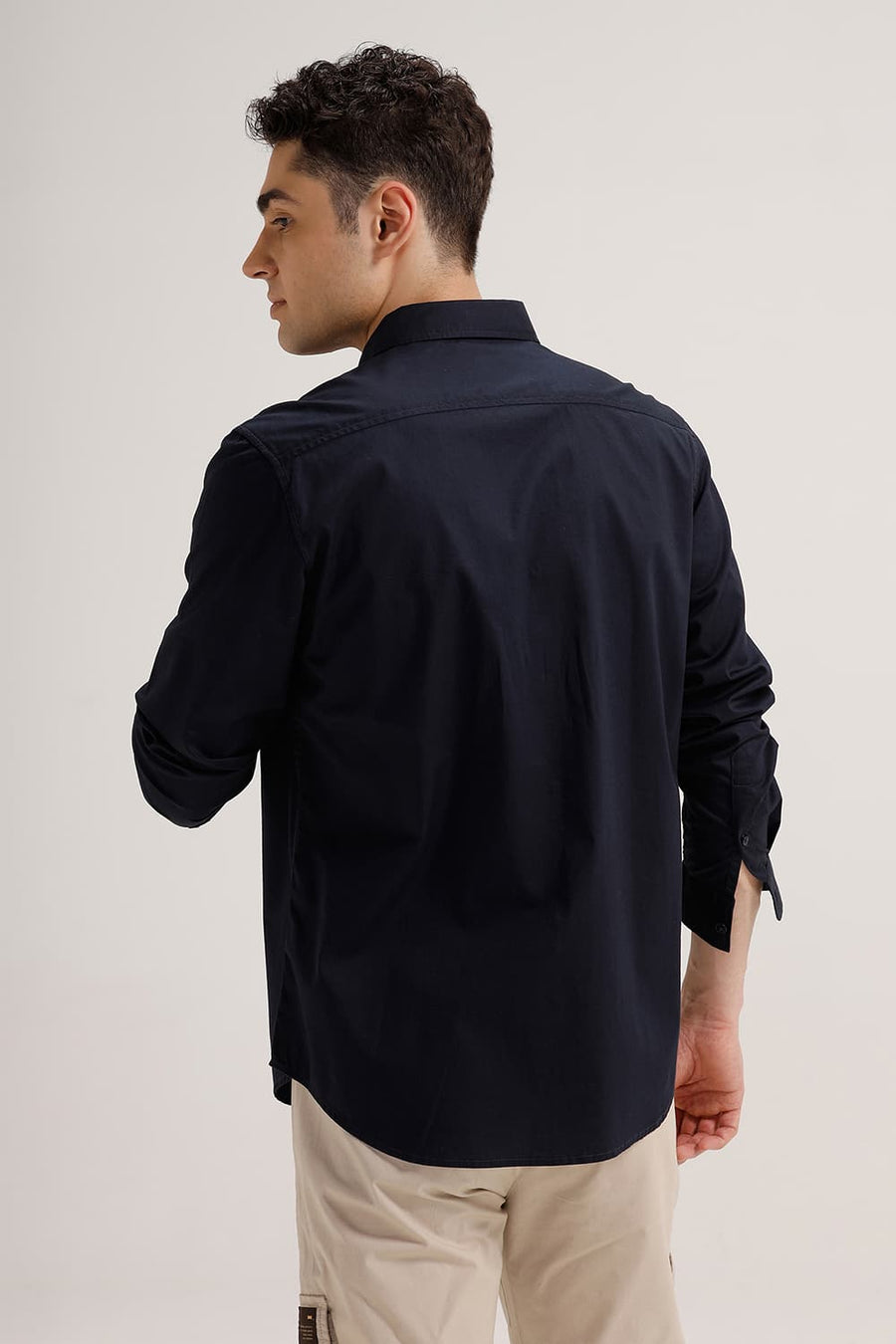 BASICS SLIM FIT SPACE NAVY COTTON TWILL SHIRT