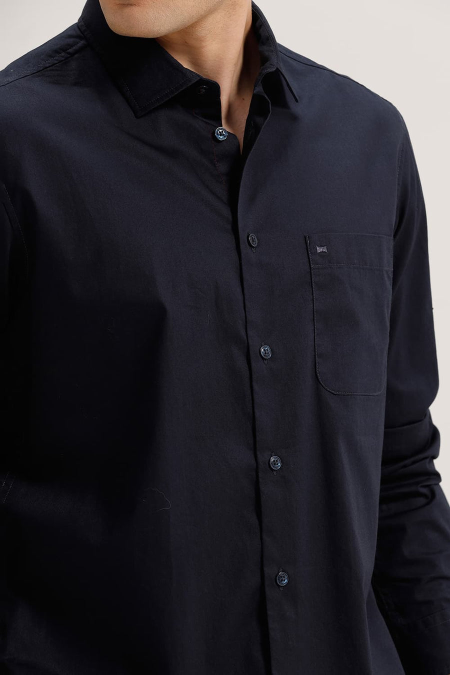 BASICS SLIM FIT SPACE NAVY COTTON TWILL SHIRT