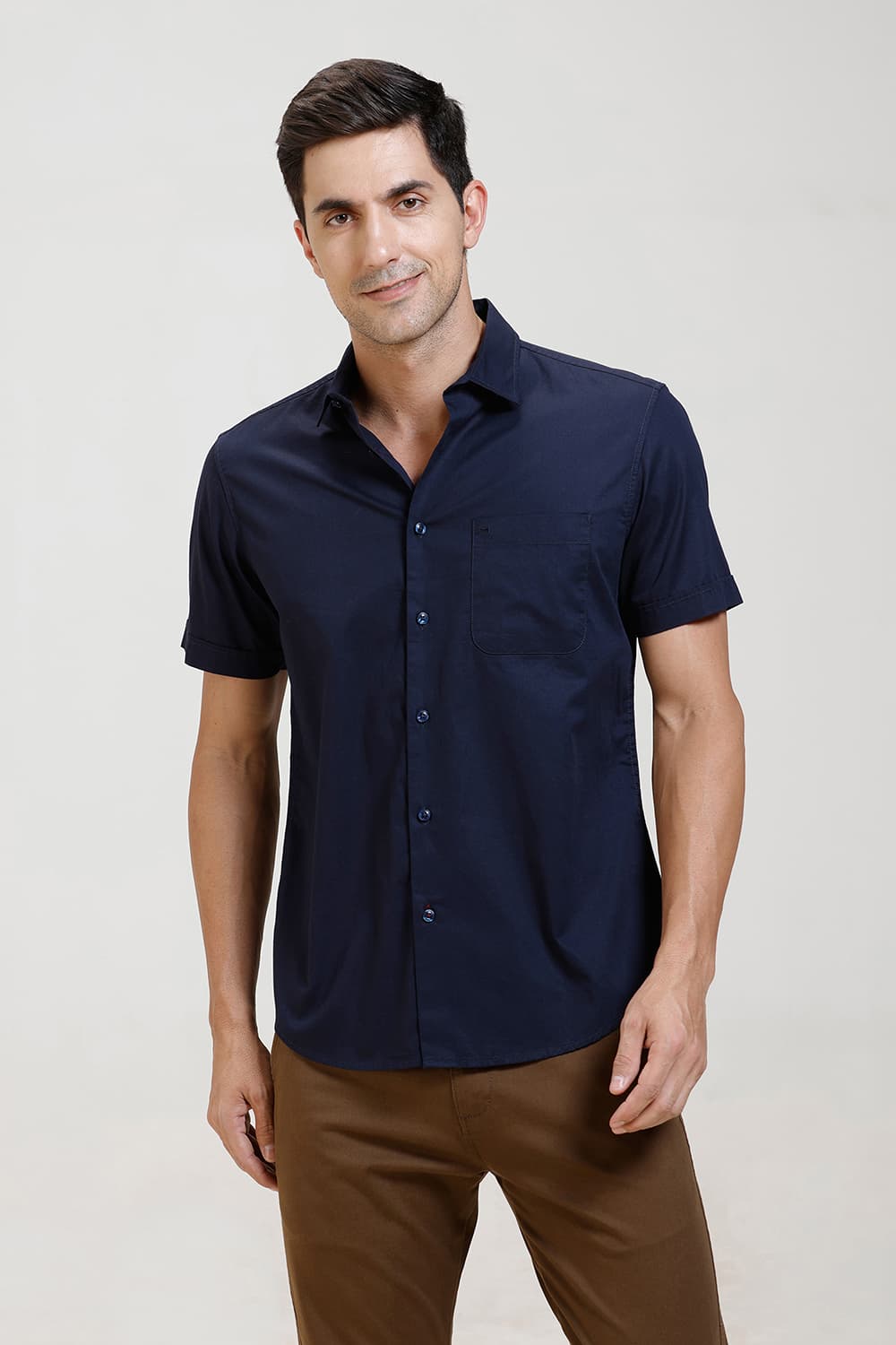 SLIM FIT COTTON TWILL HALFSLEEVES SHIRT
