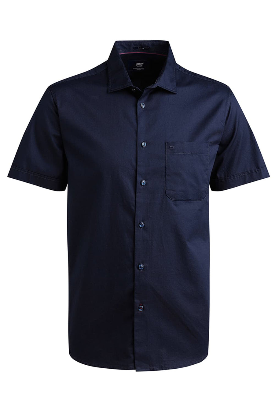 BASICS SLIM FIT SPACE NAVY COTTON TWILL HALFSLEEVES SHIRT