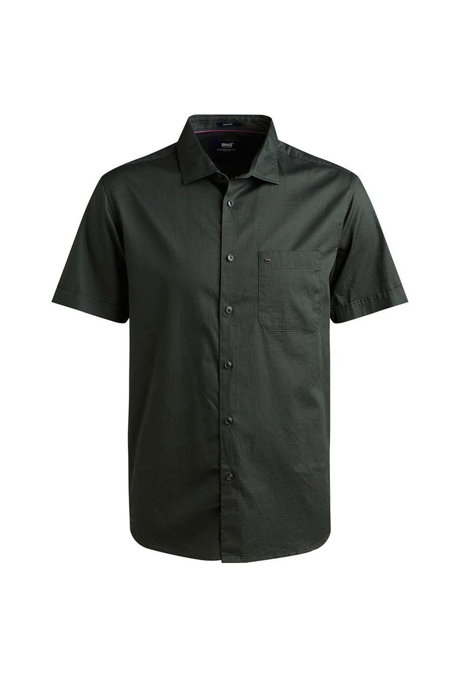 BASICS SLIM FIT FOREST GREEN COTTON TWILL HALFSLEEVES SHIRT