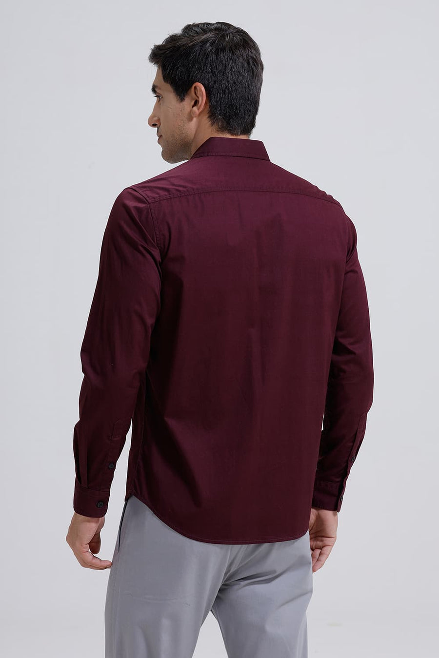 BASICS SLIM FIT FIG WINE COTTON TWILL SHIRT