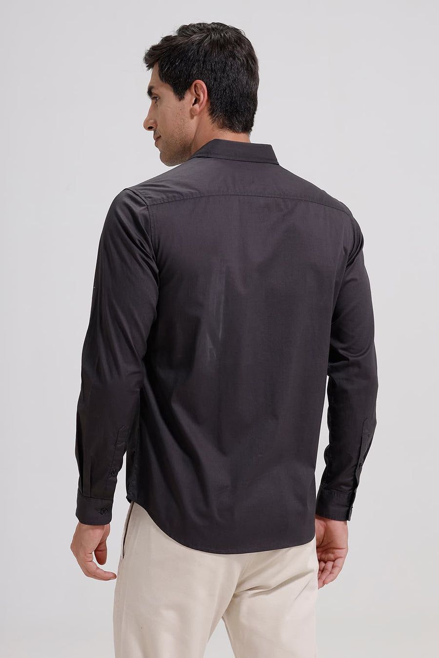 BASICS SLIM FIT CARBON GREY COTTON TWILL SHIRT