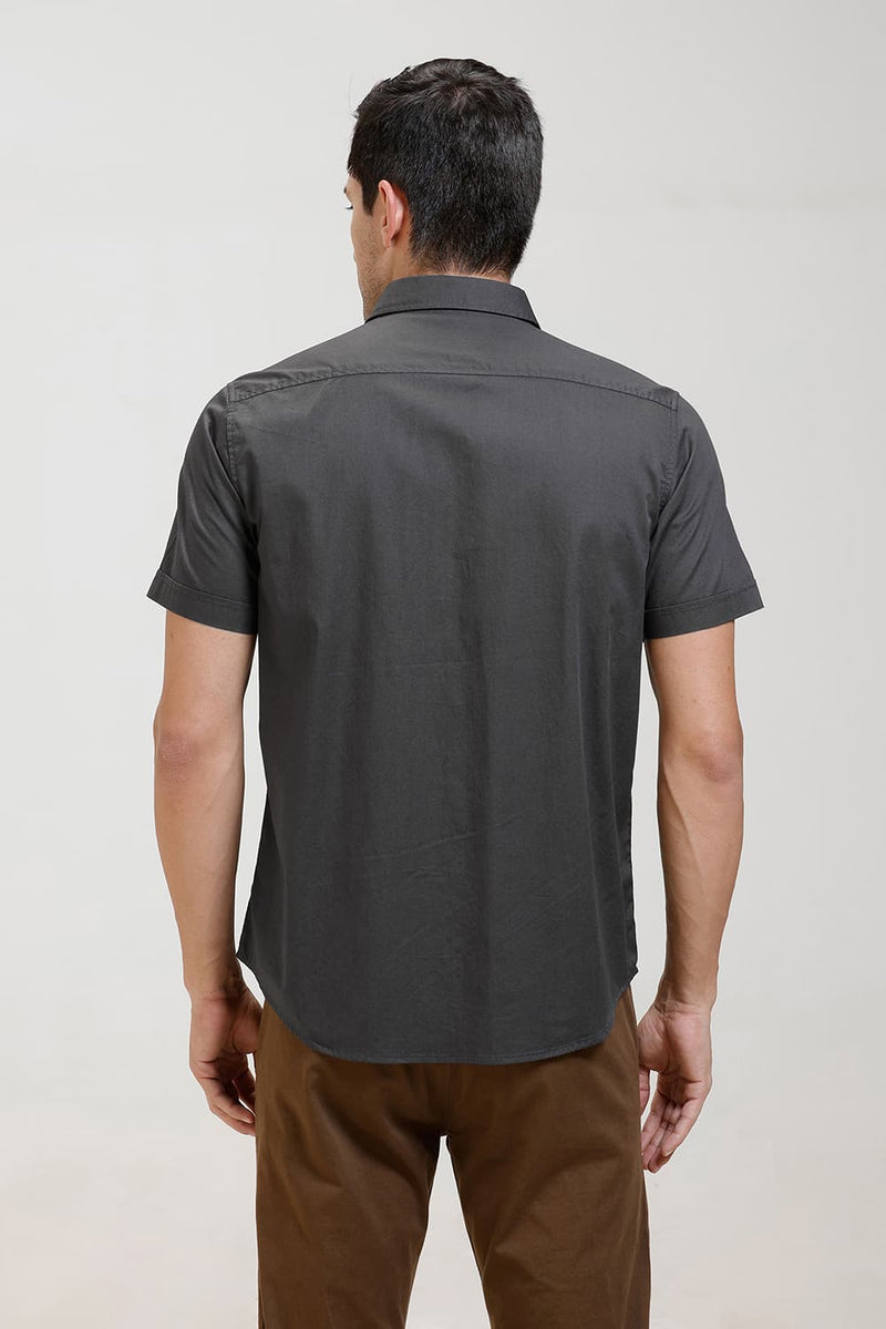 SLIM FIT COTTON TWILL HALFSLEEVES SHIRT