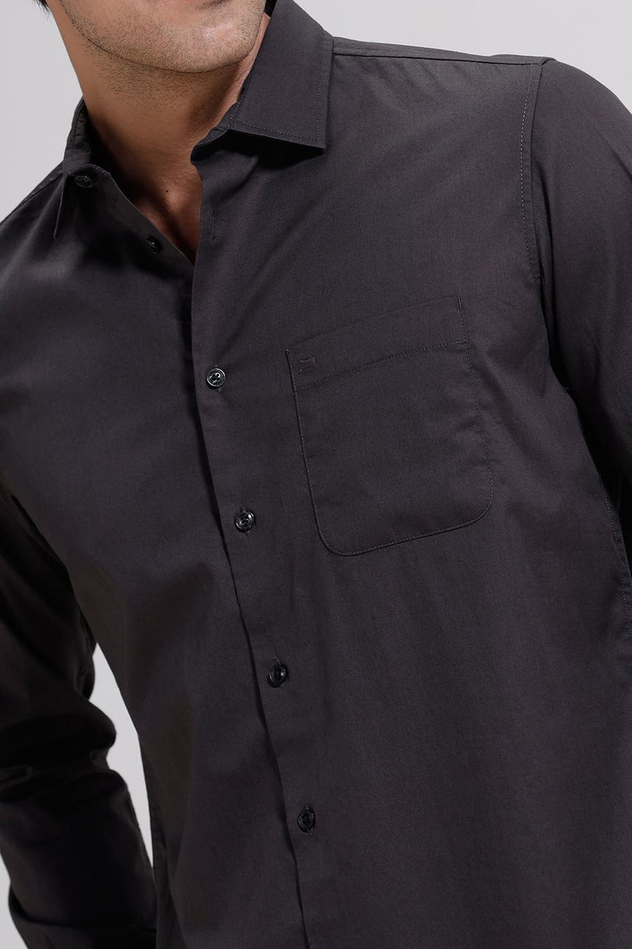 BASICS SLIM FIT CARBON GREY COTTON TWILL SHIRT