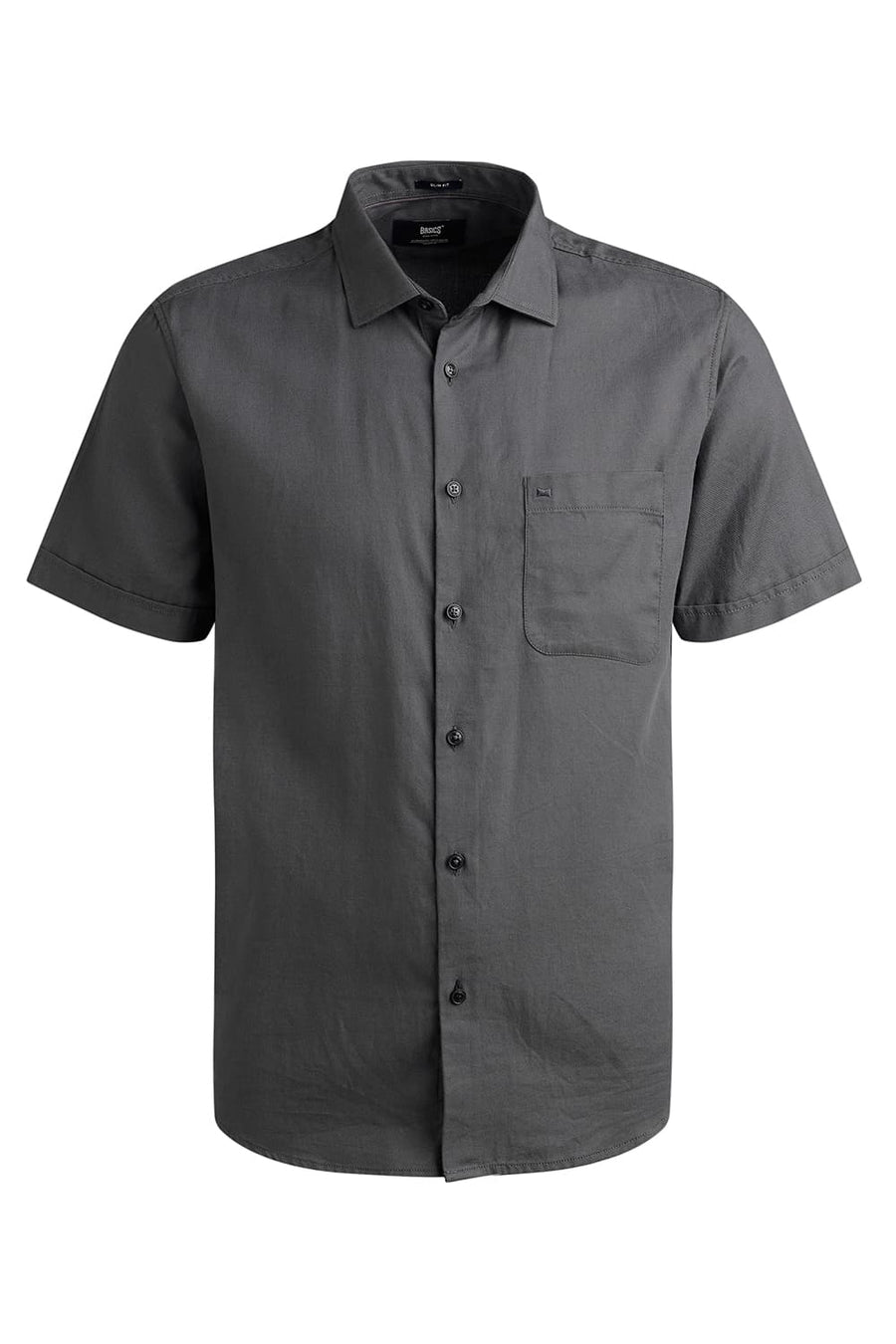 BASICS SLIM FIT CARBON GREY COTTON TWILL HALFSLEEVES SHIRT