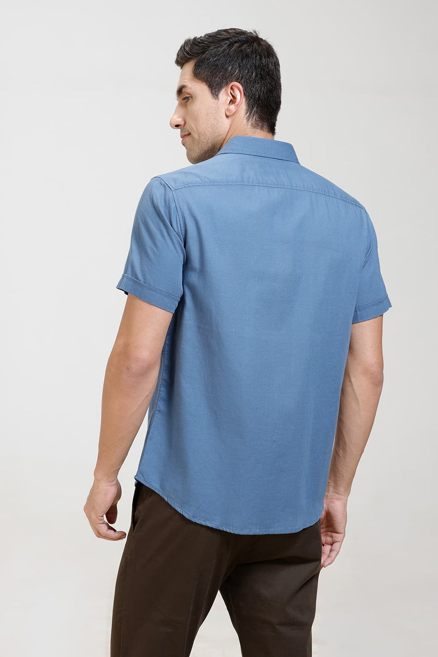 BASICS SLIM FIT SAILOR BLUE COTTON BIRDS EYE DOBBY HALFSLEEVES SHIRT