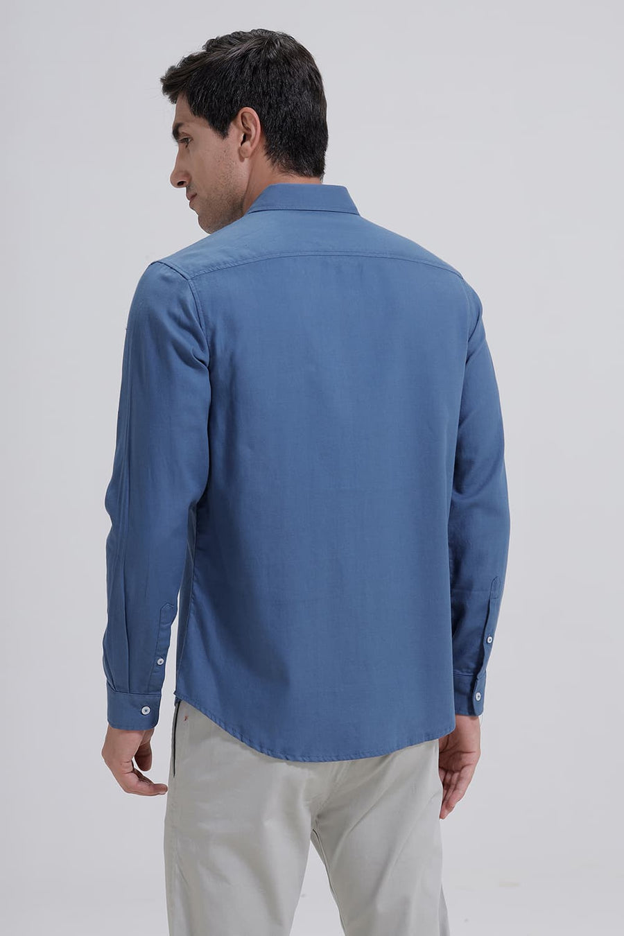 BASICS SLIM FIT SAILOR BLUE COTTON BIRDS EYE DOBBY SHIRT