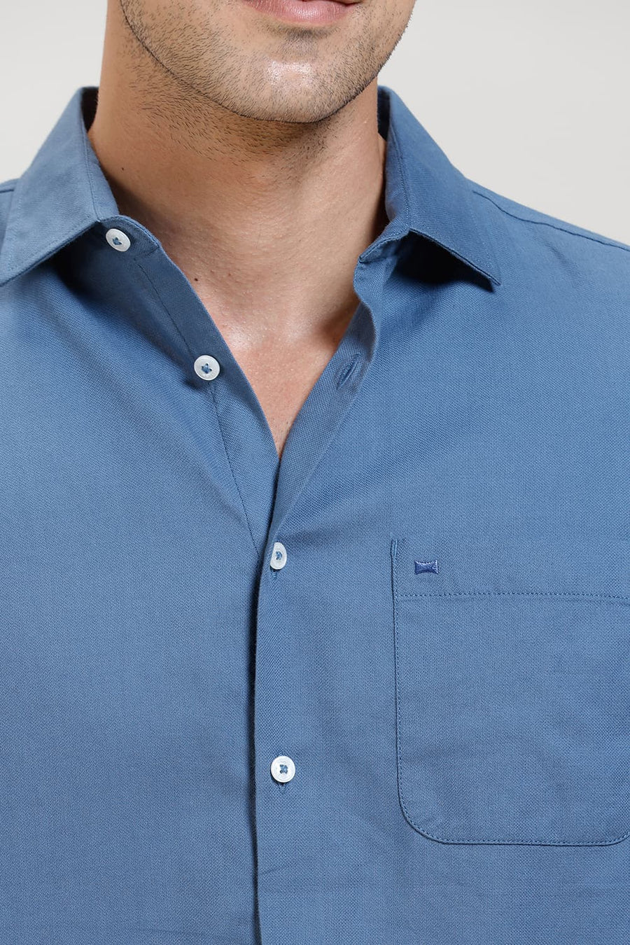 BASICS SLIM FIT SAILOR BLUE COTTON BIRDS EYE DOBBY HALFSLEEVES SHIRT