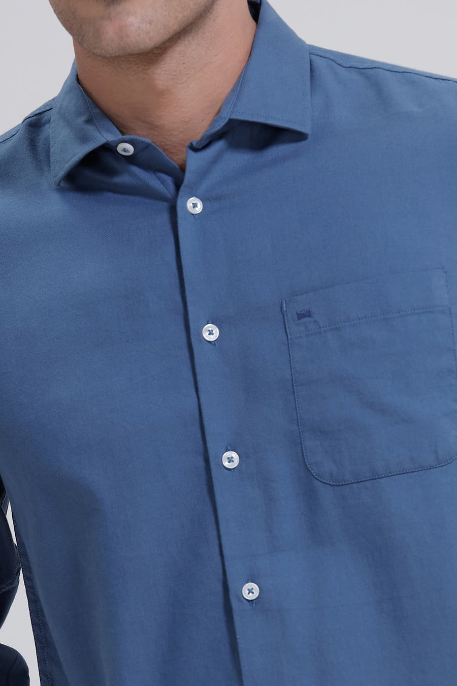 BASICS SLIM FIT SAILOR BLUE COTTON BIRDS EYE DOBBY SHIRT