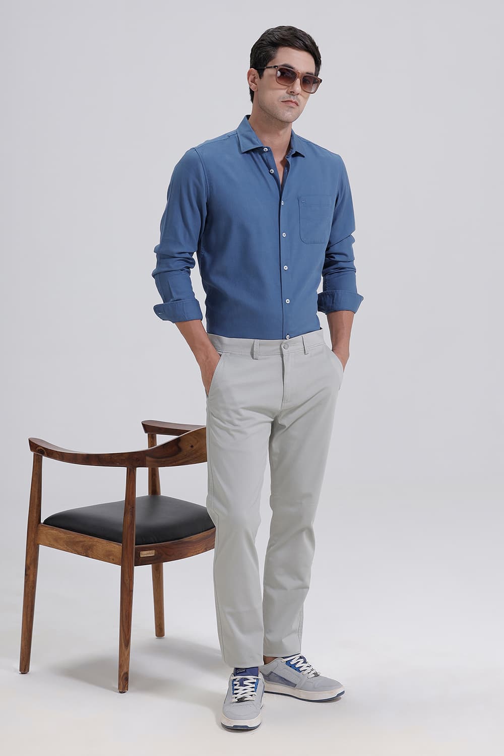 SLIM FIT COTTON BIRDS EYE DOBBY SHIRT
