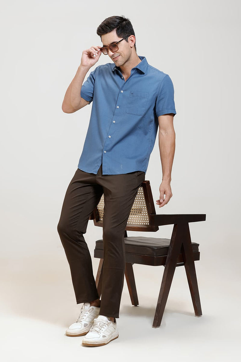 SLIM FIT COTTON BIRDS EYE DOBBY HALFSLEEVES SHIRT