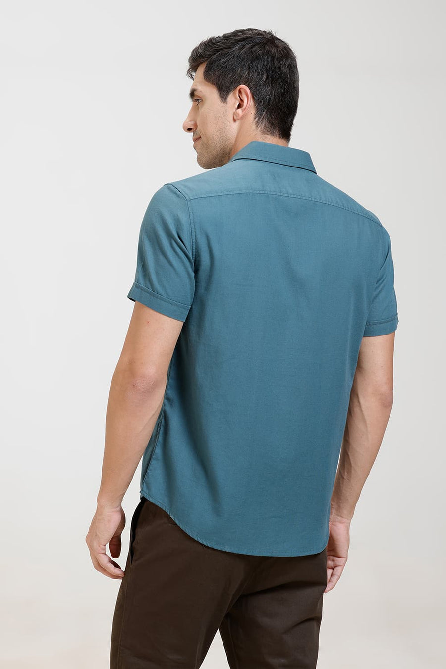 BASICS SLIM FIT DRAGON FLY GREEN COTTON BIRDS EYE DOBBY HALFSLEEVES SHIRT