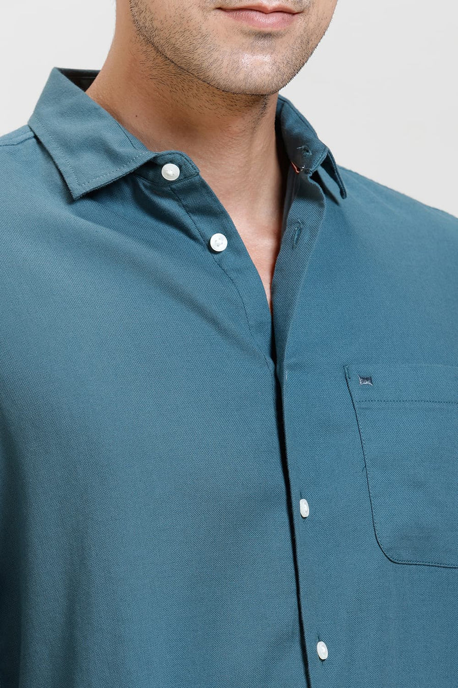 BASICS SLIM FIT DRAGON FLY GREEN COTTON BIRDS EYE DOBBY SHIRT