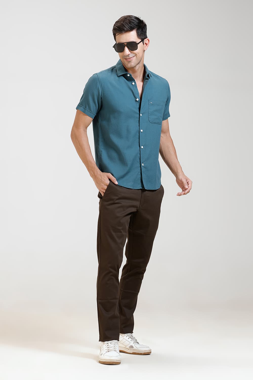 SLIM FIT COTTON BIRDS EYE DOBBY HALFSLEEVES SHIRT