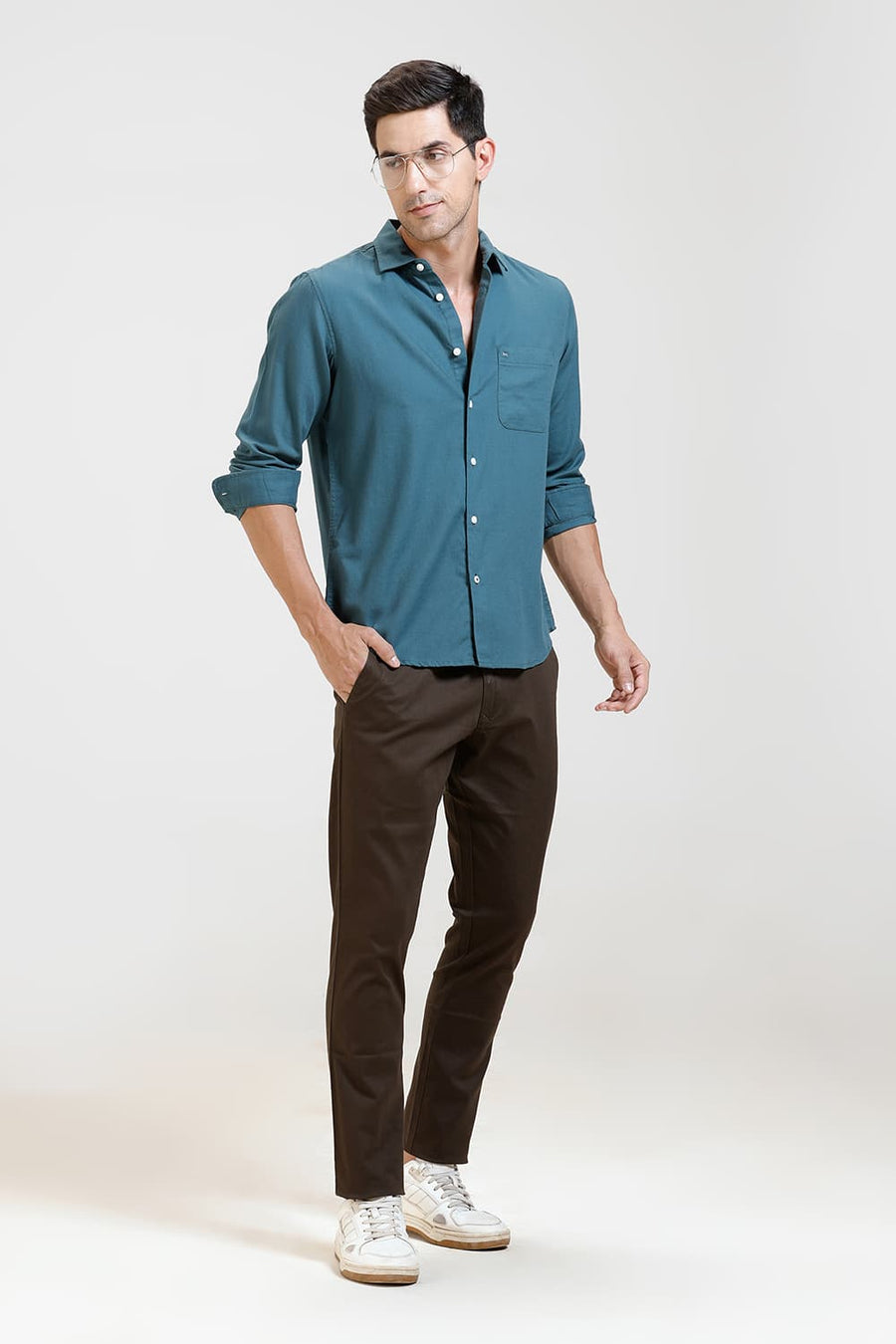 BASICS SLIM FIT DRAGON FLY GREEN COTTON BIRDS EYE DOBBY SHIRT