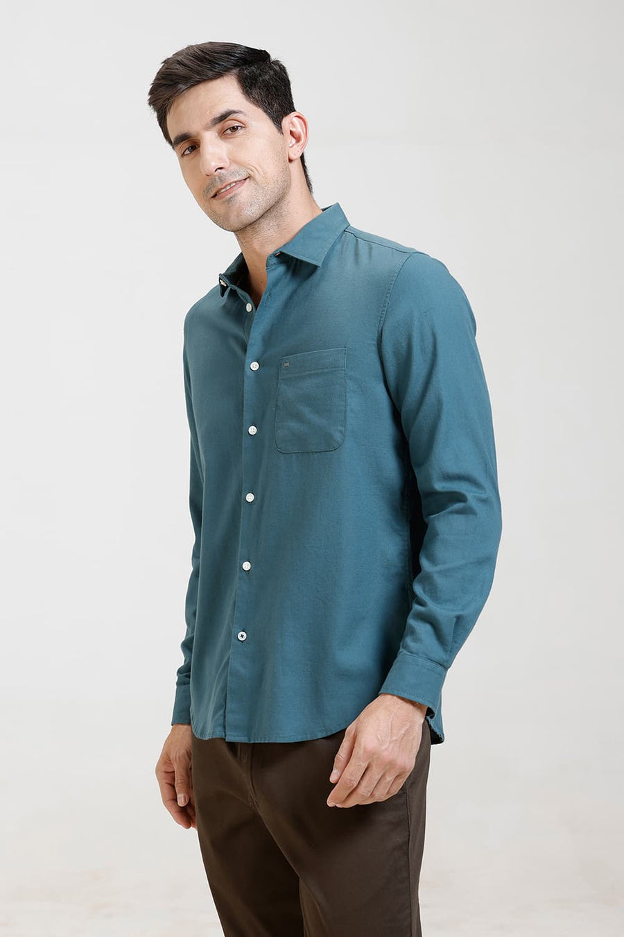 BASICS SLIM FIT DRAGON FLY GREEN COTTON BIRDS EYE DOBBY SHIRT