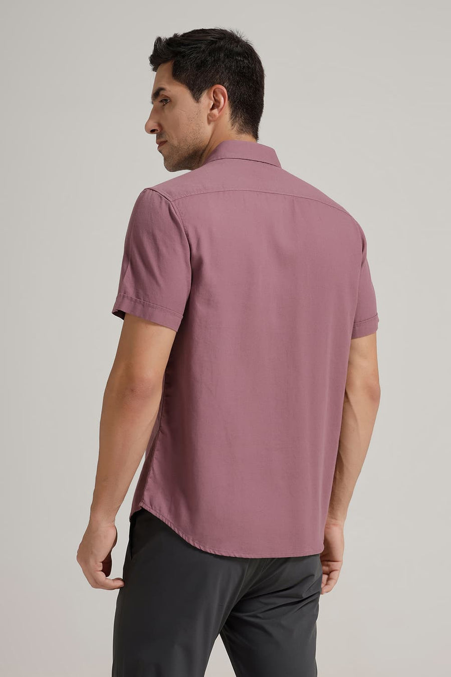 BASICS SLIM FIT PURPLE GRAPE COTTON BIRDS EYE DOBBY HALFSLEEVES SHIRT