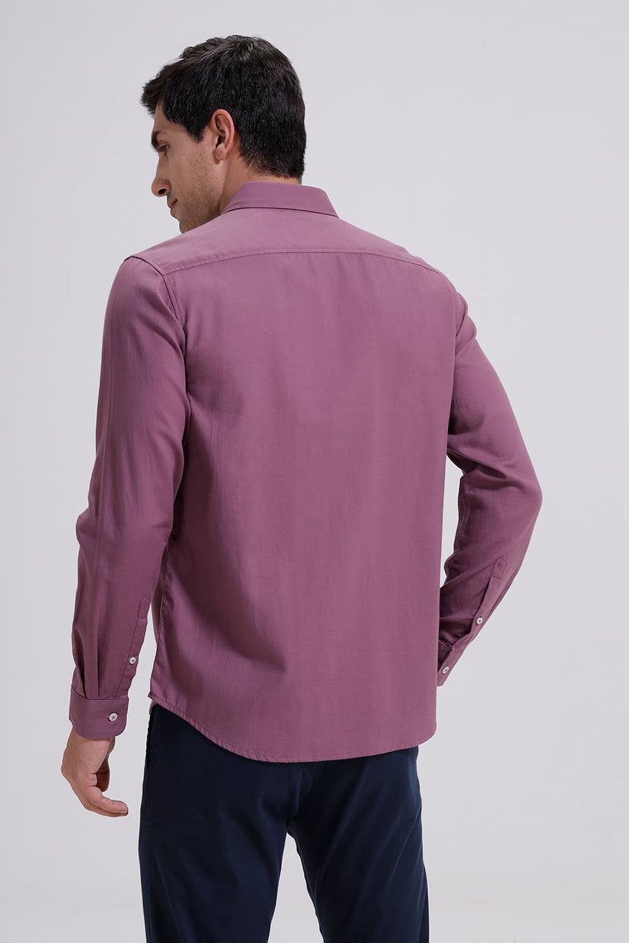 BASICS SLIM FIT PURPLE GRAPE COTTON BIRDS EYE DOBBY SHIRT