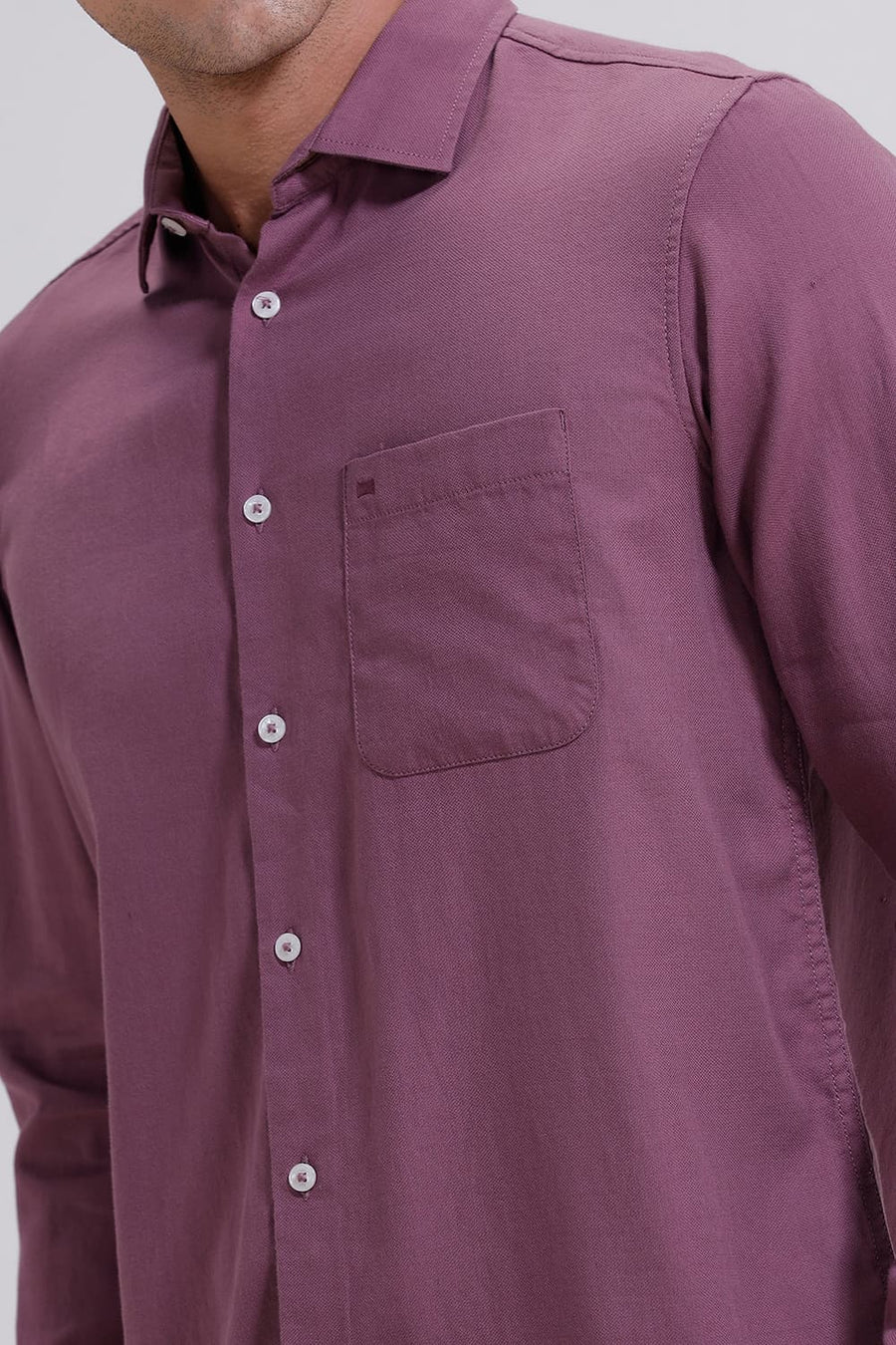 BASICS SLIM FIT PURPLE GRAPE COTTON BIRDS EYE DOBBY SHIRT