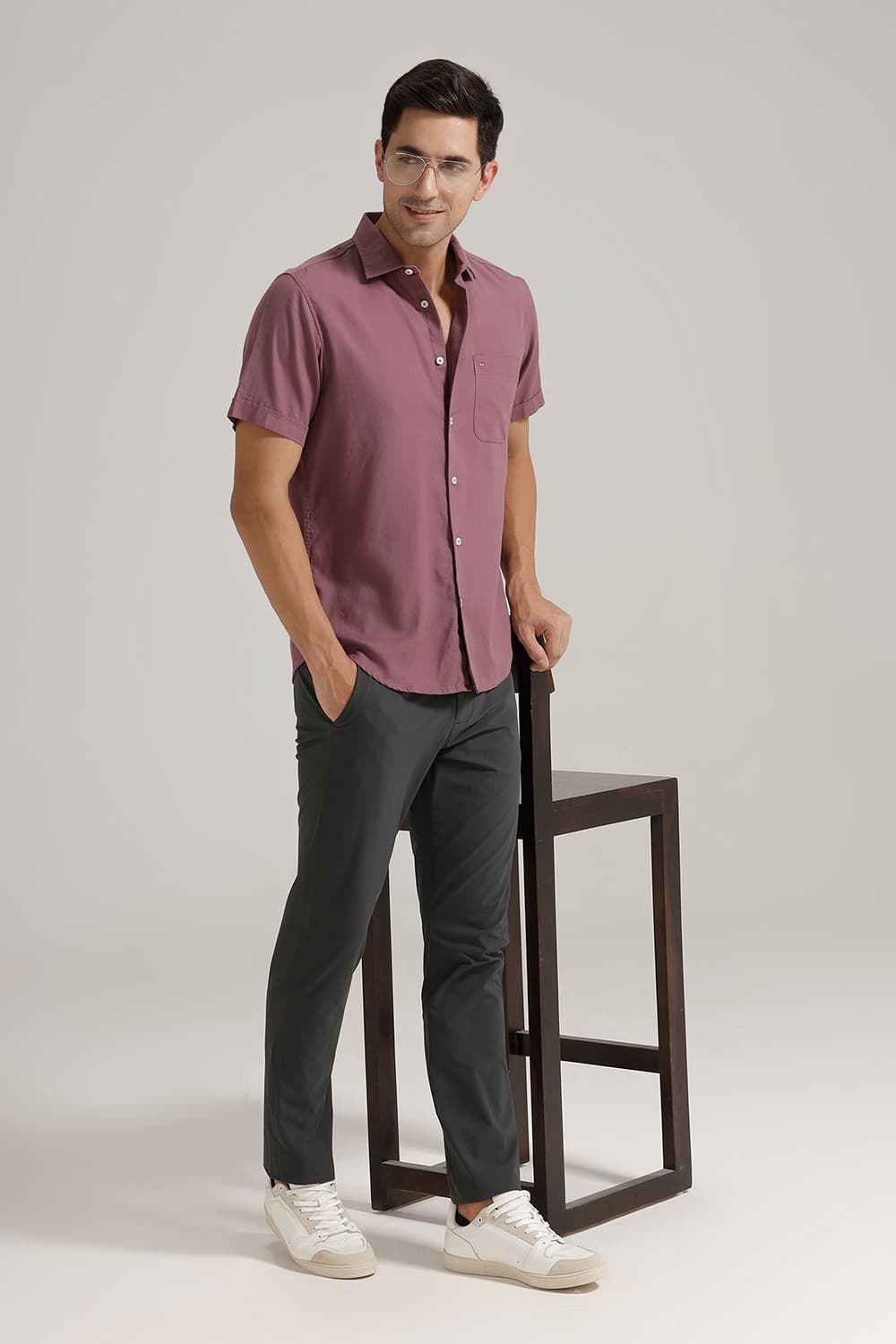 SLIM FIT COTTON BIRDS EYE DOBBY HALFSLEEVES SHIRT