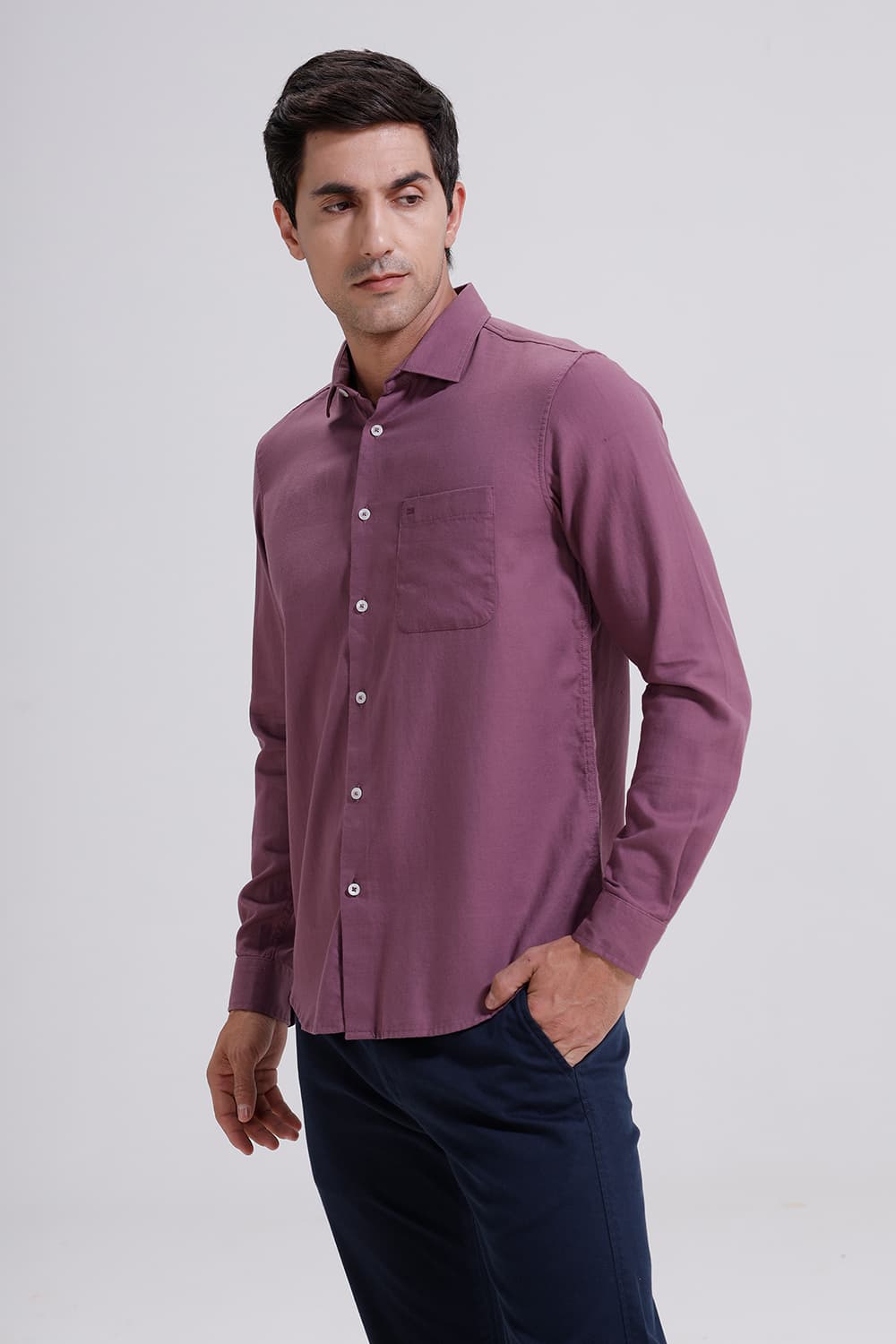 SLIM FIT COTTON BIRDS EYE DOBBY SHIRT