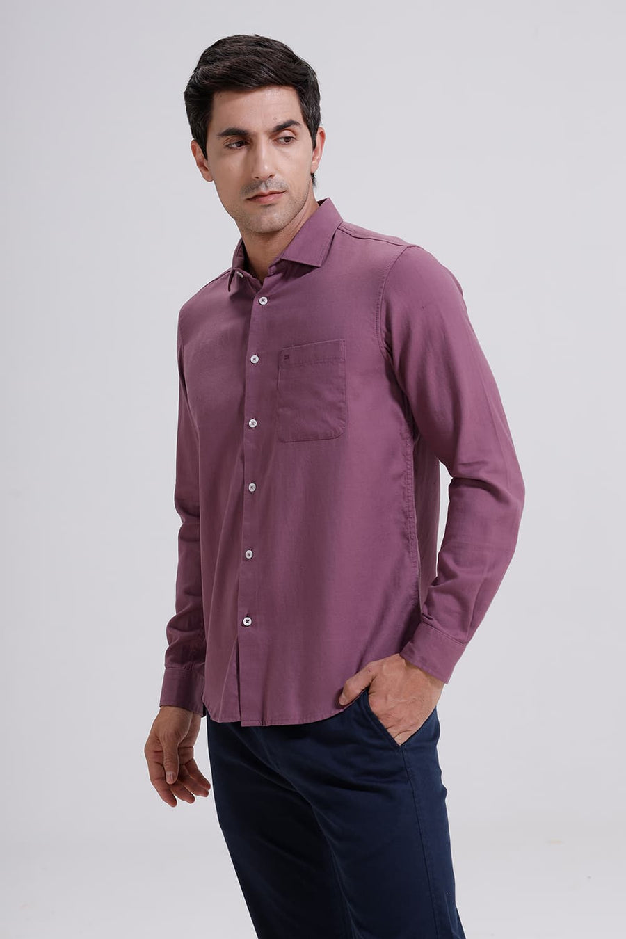 BASICS SLIM FIT PURPLE GRAPE COTTON BIRDS EYE DOBBY SHIRT