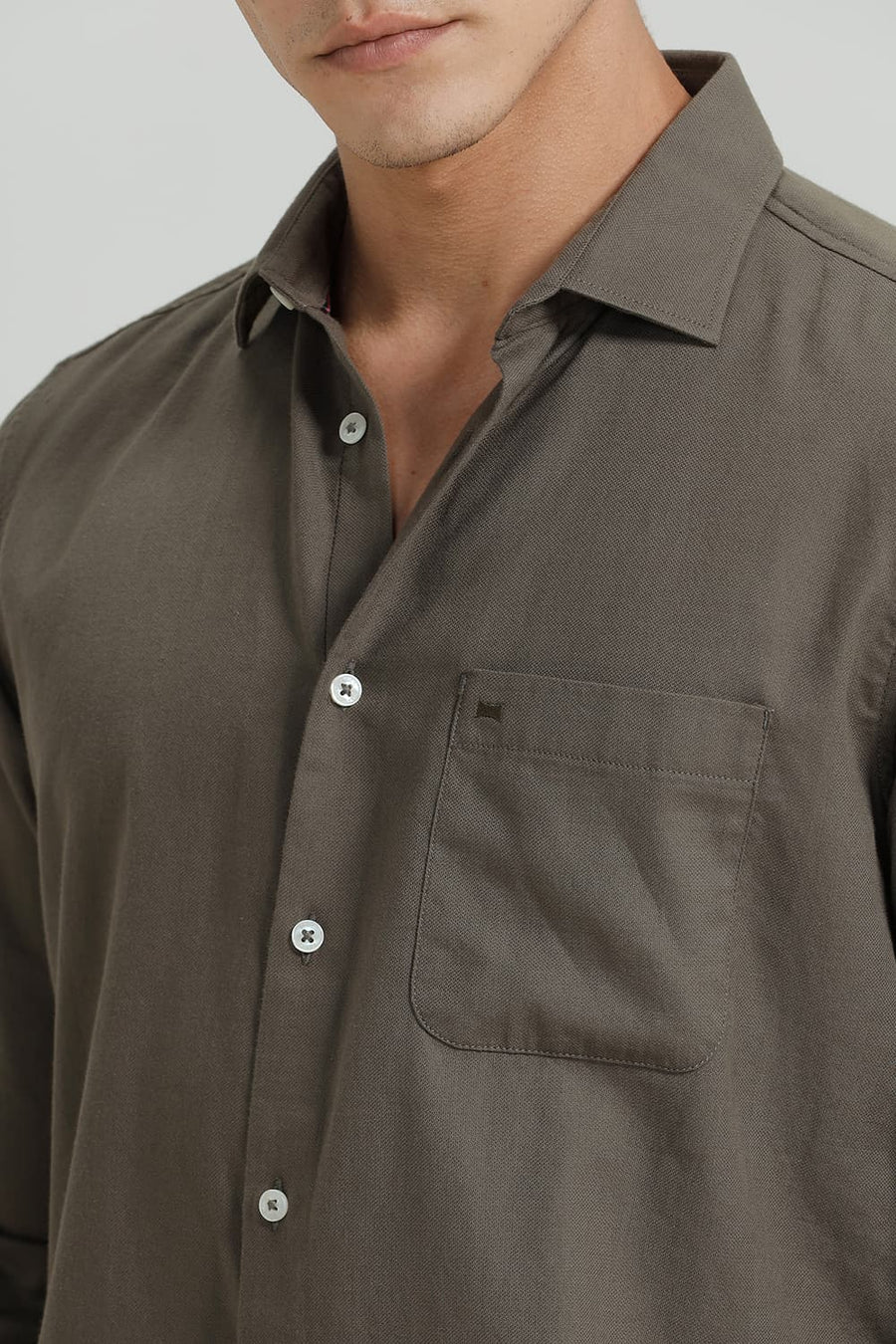 BASICS SLIM FIT LICHEN GREEN COTTON BIRDS EYE DOBBY SHIRT