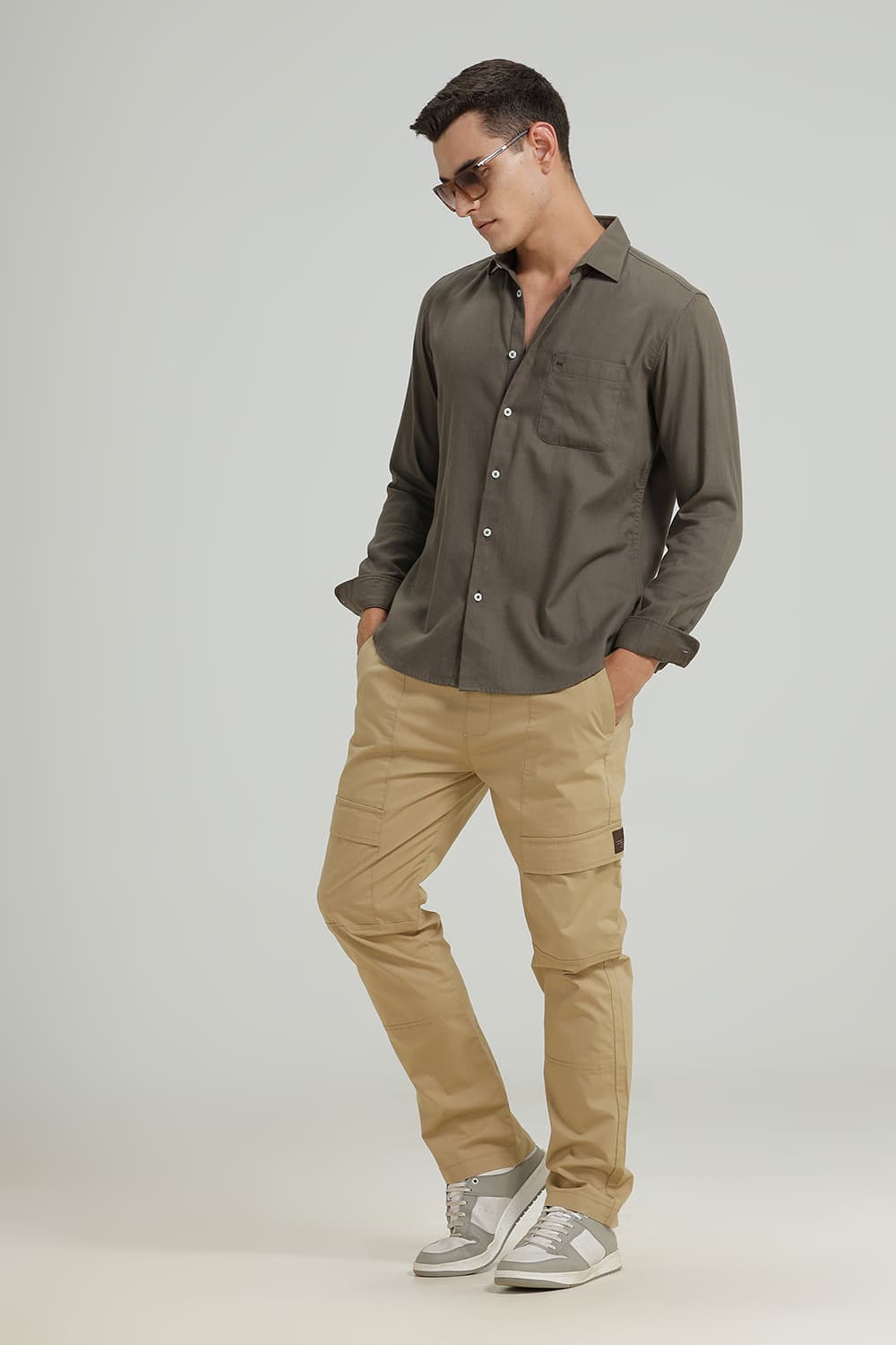 SLIM FIT COTTON BIRDS EYE DOBBY SHIRT