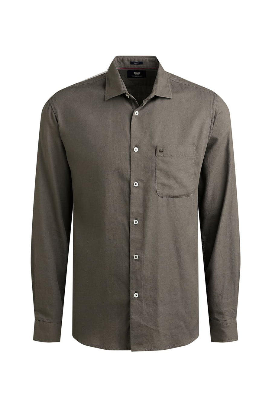 BASICS SLIM FIT LICHEN GREEN COTTON BIRDS EYE DOBBY SHIRT