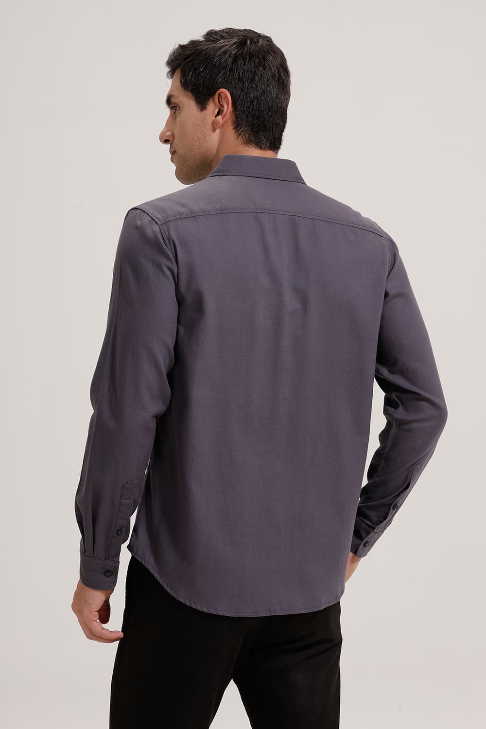 BASICS SLIM FIT GREY SHARK COTTON BIRDS EYE DOBBY SHIRT